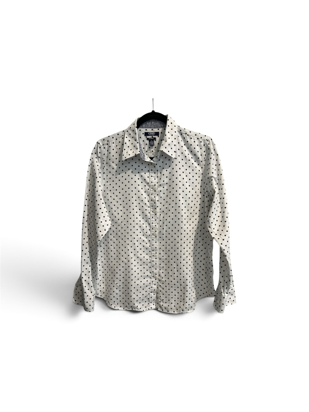 Chaps women's White Button-Up Shirt with Navy Polka Dots